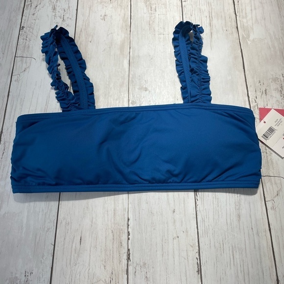 Kate Spade New York MACAW BLUE Mini Ruffle Square-Neck Bikini Swim Top S - Picture 3 of 7